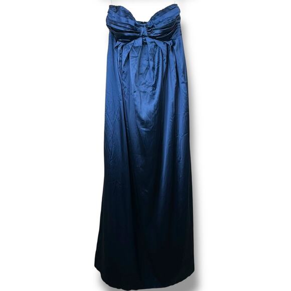Lulus NWT Memorable Entrance Dark Blue Strapless Satin Pleated Maxi Gown Dress - Picture 12 of 12
